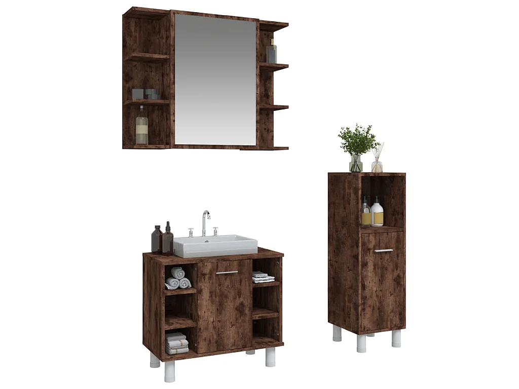Set de muebles baño 3 pzas madera contrachapada roble ahumado
