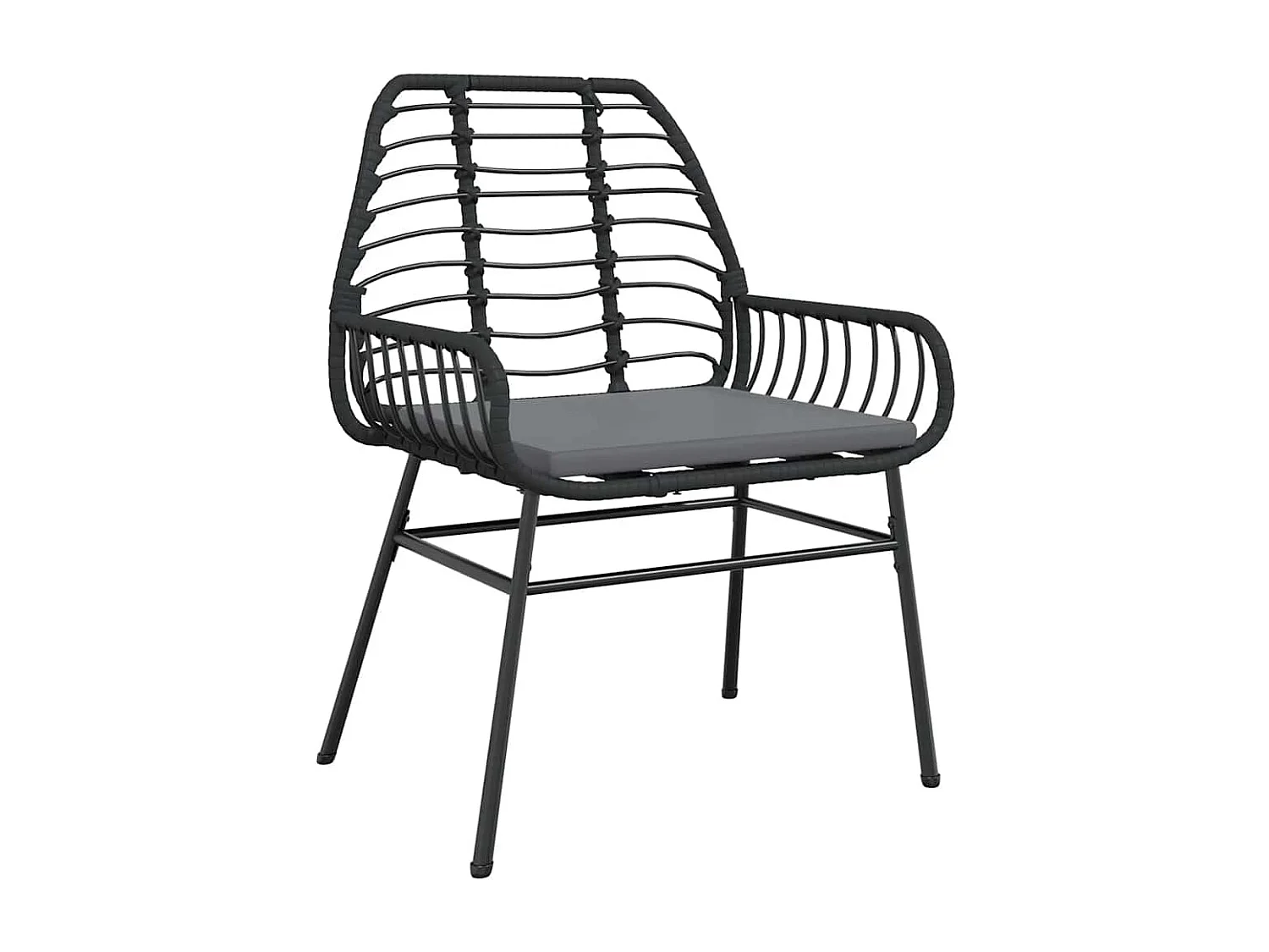 3 pcs conjunto jantar jardim almofadões vime PE vidro preto