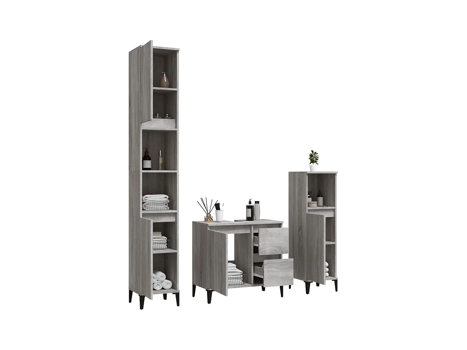 3-tlg. Badmöbel-Set Grau Sonoma Holzwerkstoff