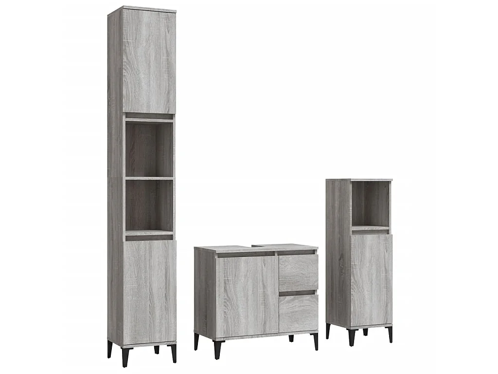 Ensemble d'armoires de salle de bain 3 pcs sonoma gris