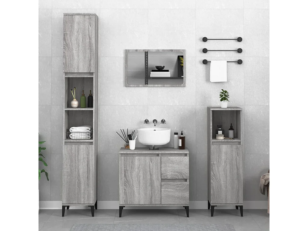Ensemble d'armoires de salle de bain 3 pcs sonoma gris