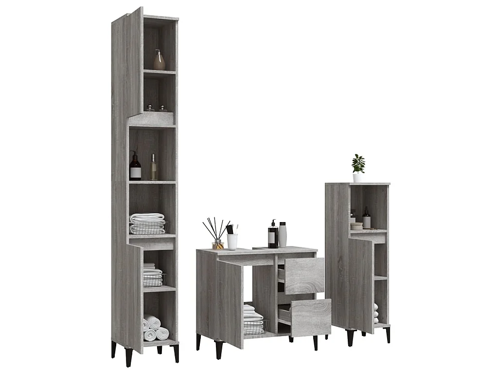 Ensemble d'armoires de salle de bain 3 pcs sonoma gris