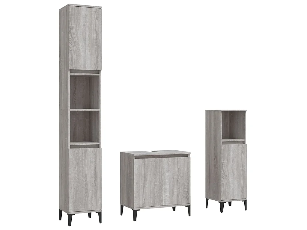 3-delige Badkamermeubelset bewerkt hout grijs sonoma eikenkleur