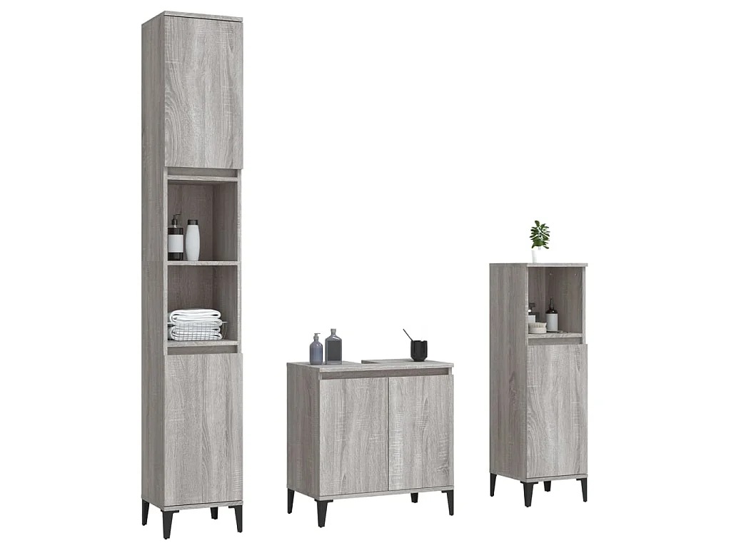 Ensemble de meubles de salle de bain 3 pcs Sonoma gris