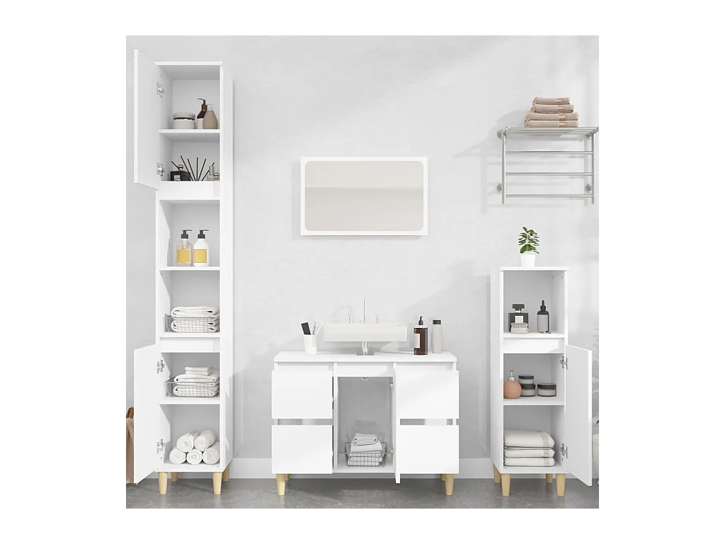 Ensemble de meubles salle de bain 3 pcs blanc bois d'ingénierie