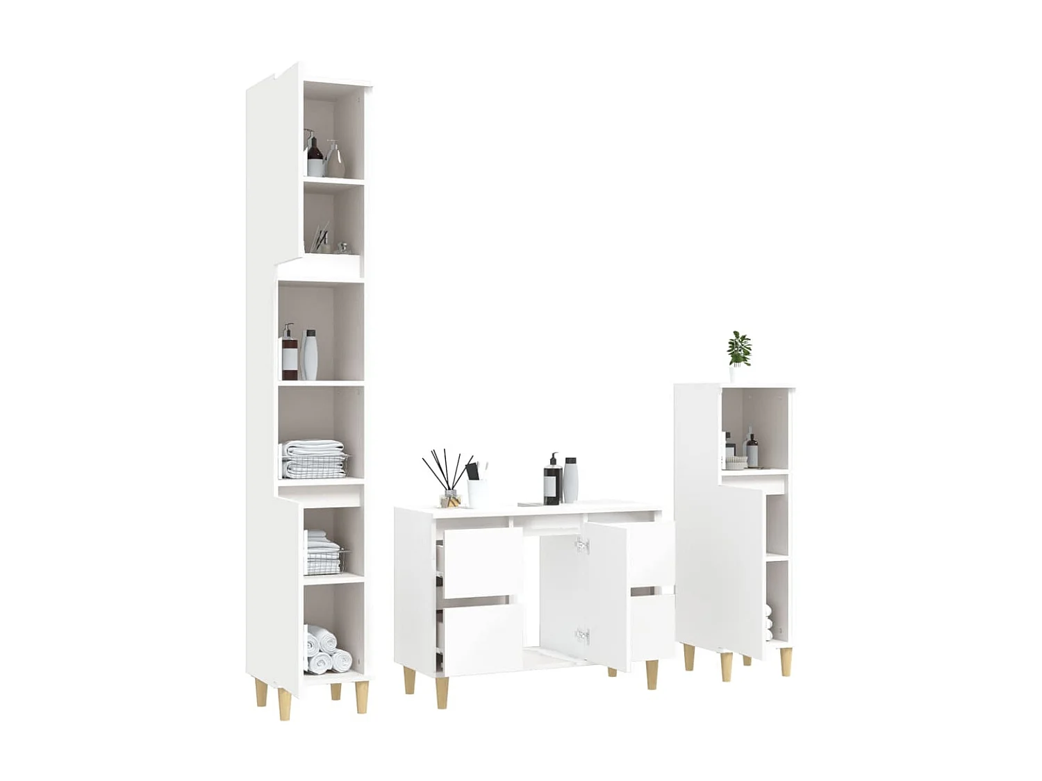 3-tlg. Badmöbel-Set Weiß Holzwerkstoff