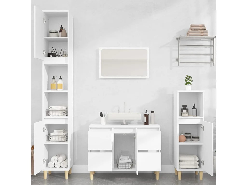 Ensemble de meubles salle de bain 3 pcs blanc bois d'ingénierie