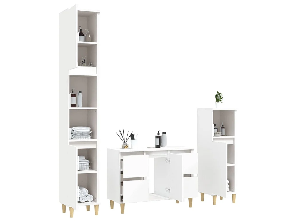 Ensemble de meubles salle de bain 3 pcs blanc bois d'ingénierie