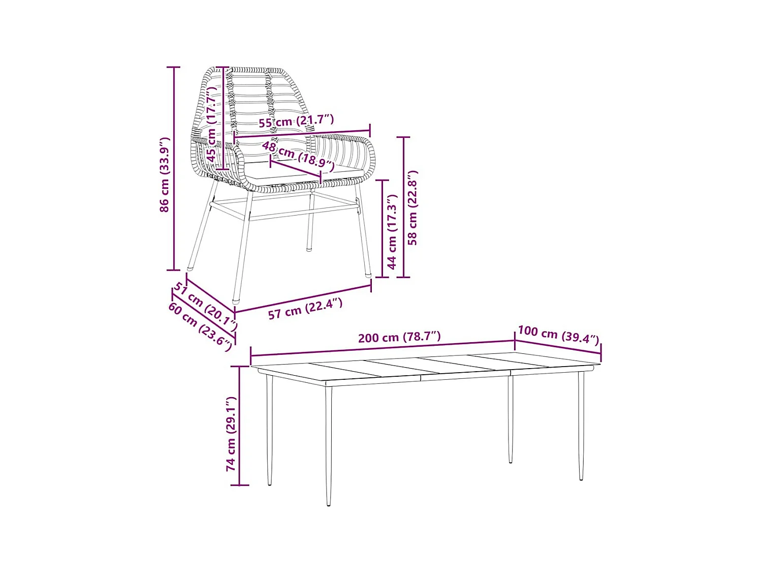 Set Pranzo da Giardino 7 pz Nero con Cuscini Polyrattan Vetro