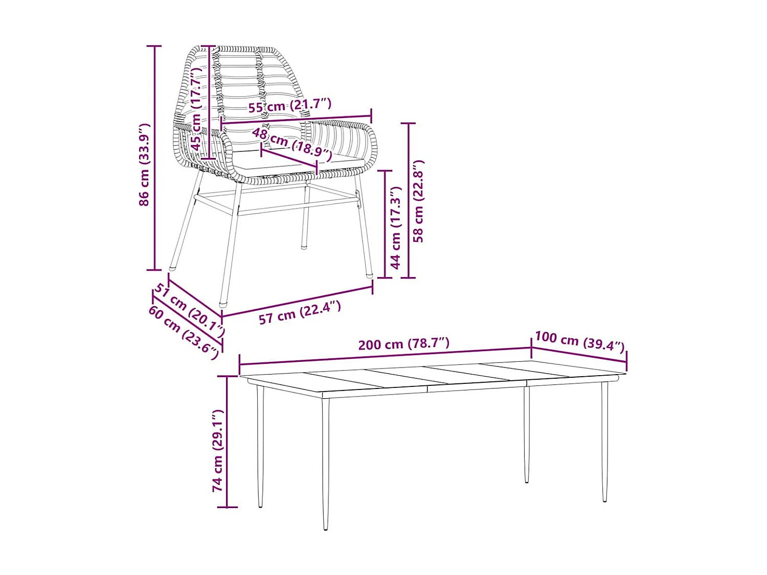 Ensemble à manger de jardin coussins 7pcs noir poly rotin verre