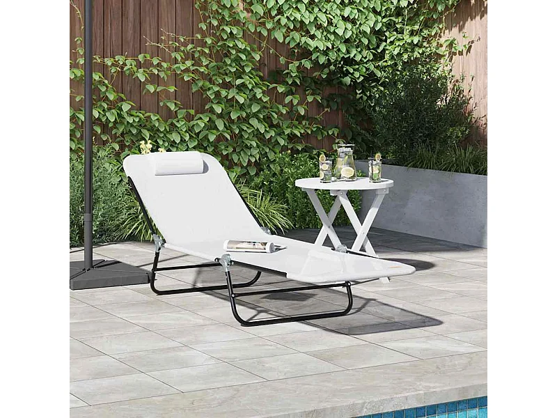 Chaise longue pliante Crème 182 x 55 x 85,5 cm Textilène