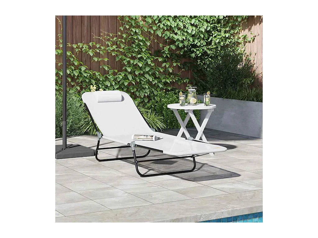 Chaise longue pliante Crème 182 x 55 x 85,5 cm Textilène