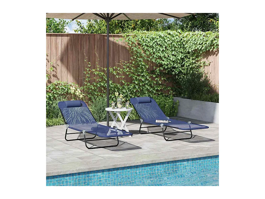 Lettino prendisole pieghevole 2 pcs Navy 182 x 55 x 85.5cm