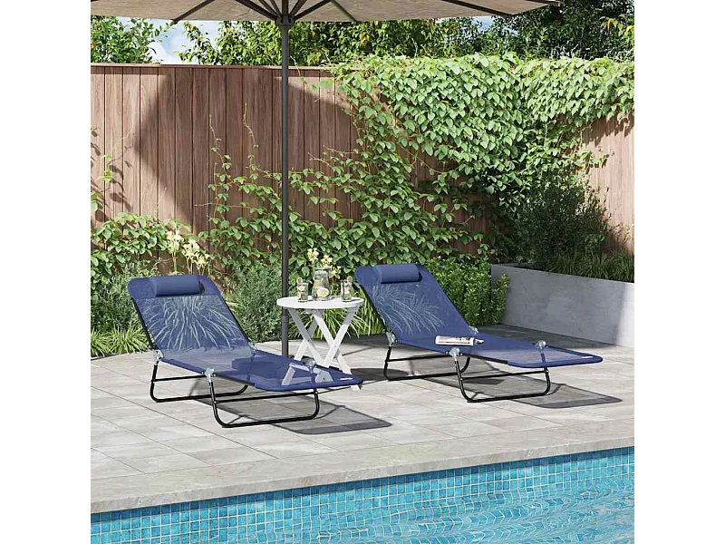 Chaise longue pliante 2 pcs Bleu marine 182 x 55 x 85,5 cm