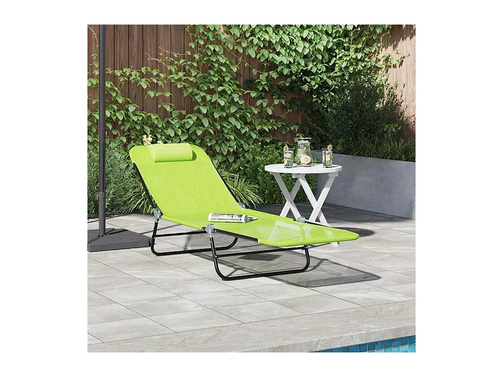 Chaise longue pliante 1-personne Vert 182 x 55 x 85,5 cm Métal