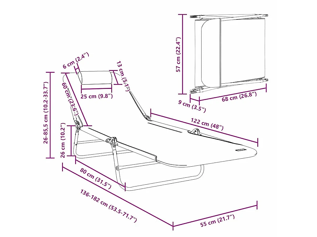 Chaise longue pliante Vert 182 x 55 x 85,5 cm Textilène