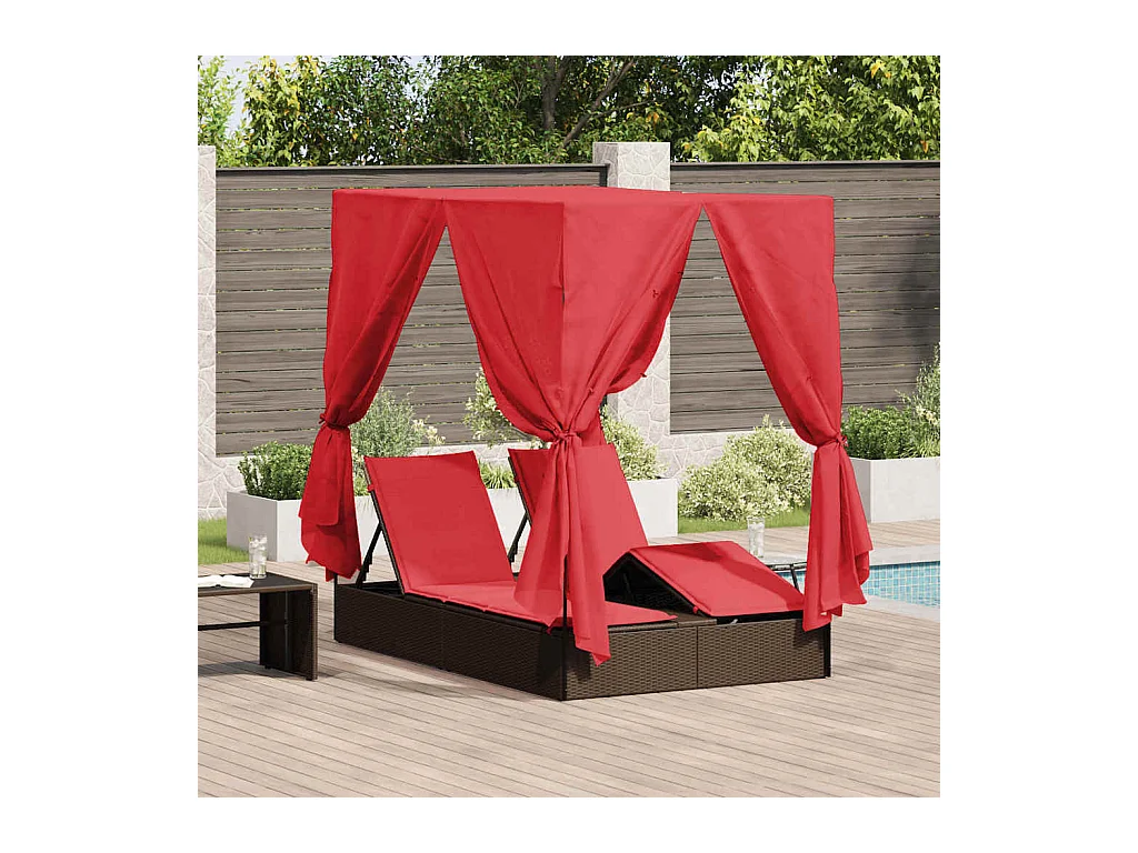 Lettino doppi con Tetto Marrone 205 x 129 x 200 cm Rattan PE