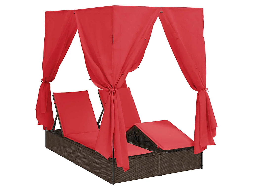Dubbele ligbed Verstelbaar Rood 205 x 129 x 200 cm poly rattan