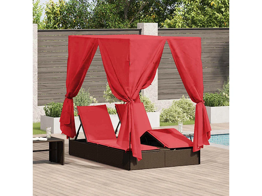 Dubbele ligbed Verstelbaar Rood 205 x 129 x 200 cm poly rattan