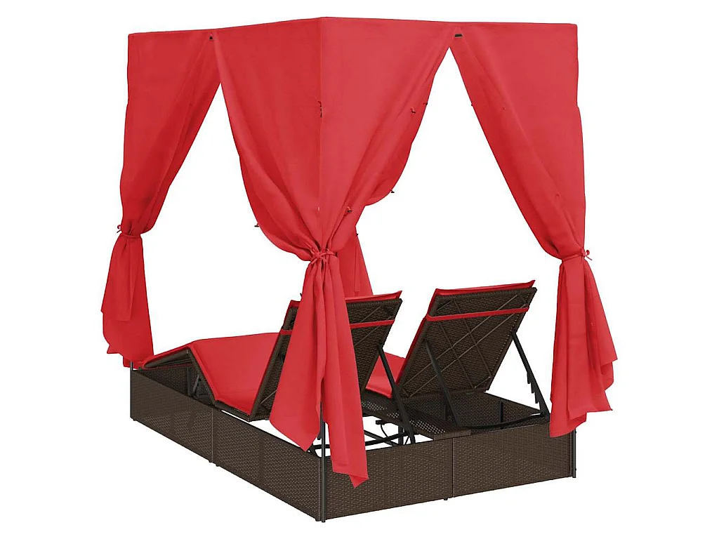 Dubbele ligbed Verstelbaar Rood 205 x 129 x 200 cm poly rattan