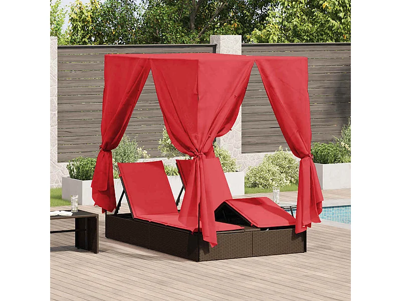 Transat double avec toit Marron 205 x 129 x 200 cm Rattan PE