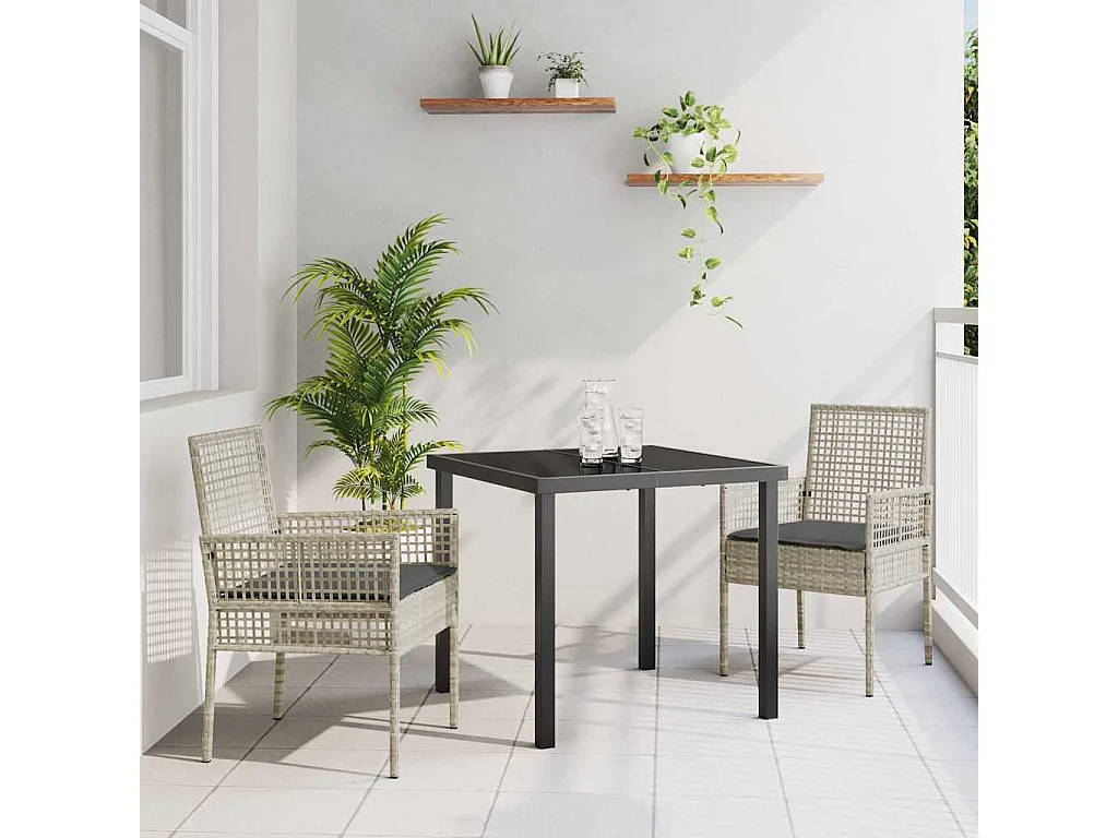 Set da Pranzo per Giardino 3 pcs Grigio chiaro polyrattan