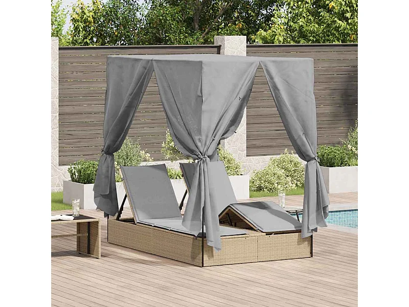 Doppelte Sonnenliege mit Dach Beige 205 x 129 x 200 cm