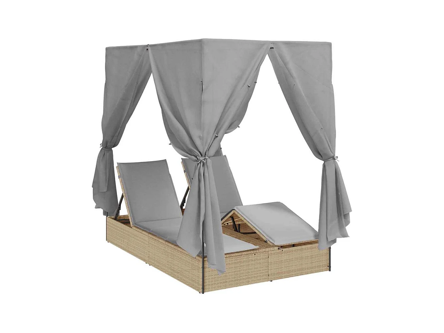 Dubbele Zonnebed met Dak Beige 205 x 129 x 200 cm PE riet