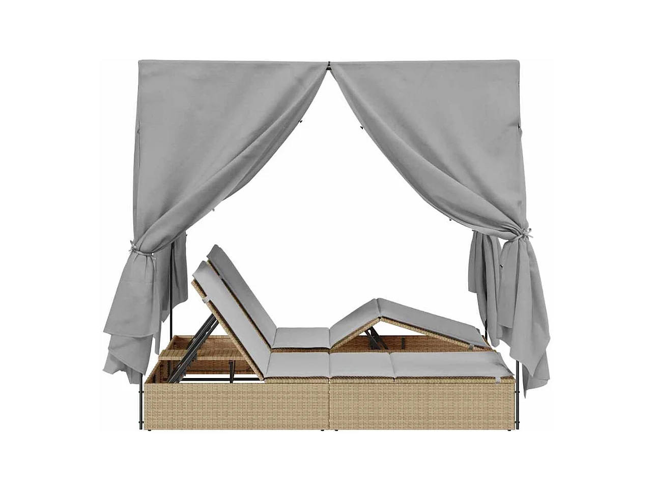 Dubbele Zonnebed met Dak Beige 205 x 129 x 200 cm PE riet