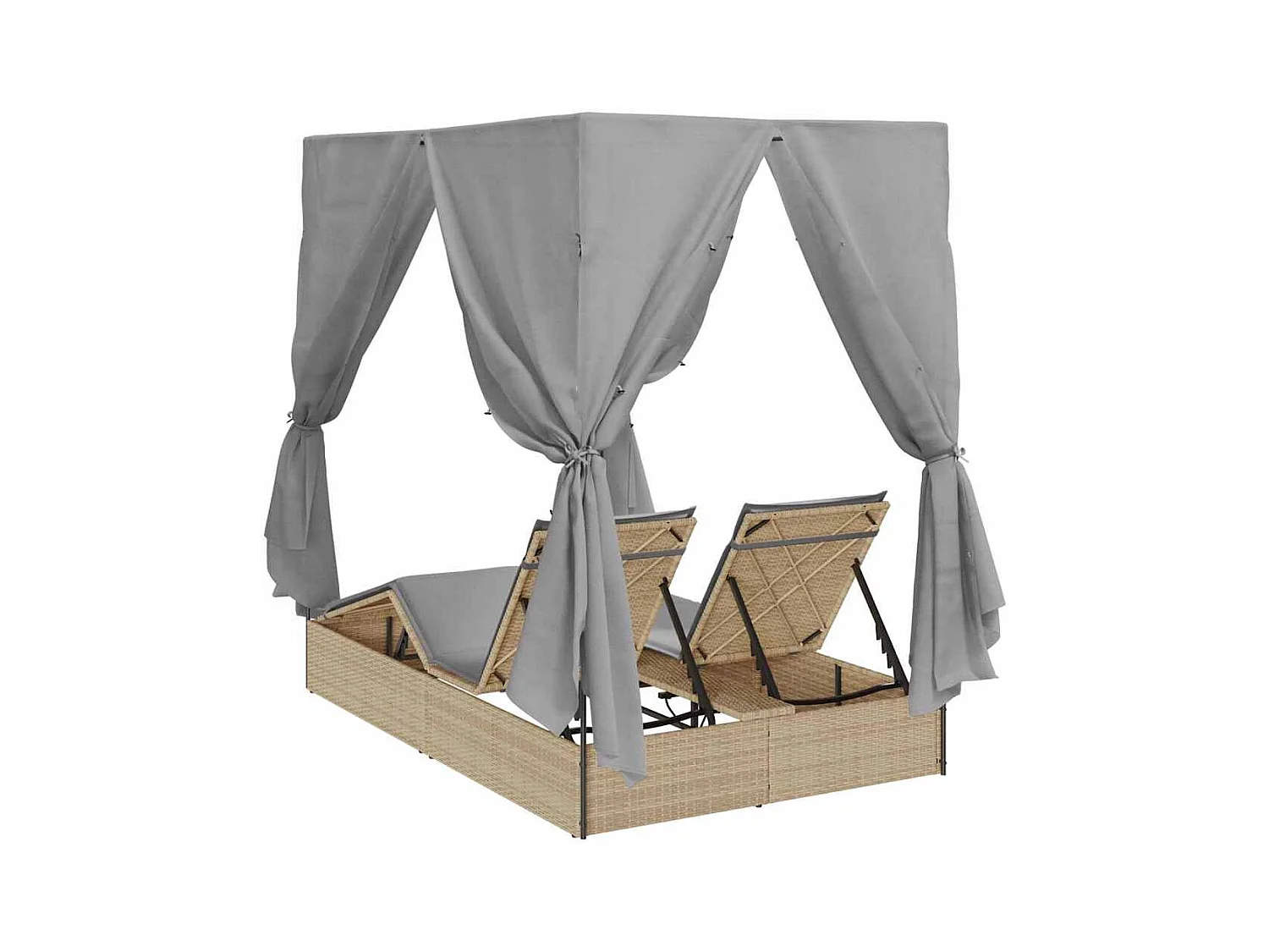 Dubbele Zonnebed met Dak Beige 205 x 129 x 200 cm PE riet