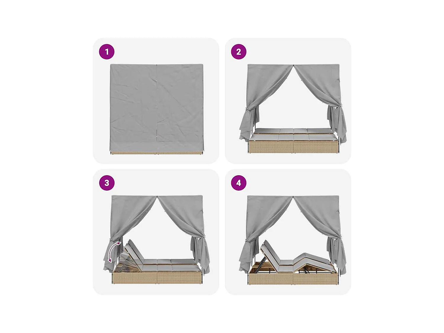 Dubbele Zonnebed met Dak Beige 205 x 129 x 200 cm PE riet