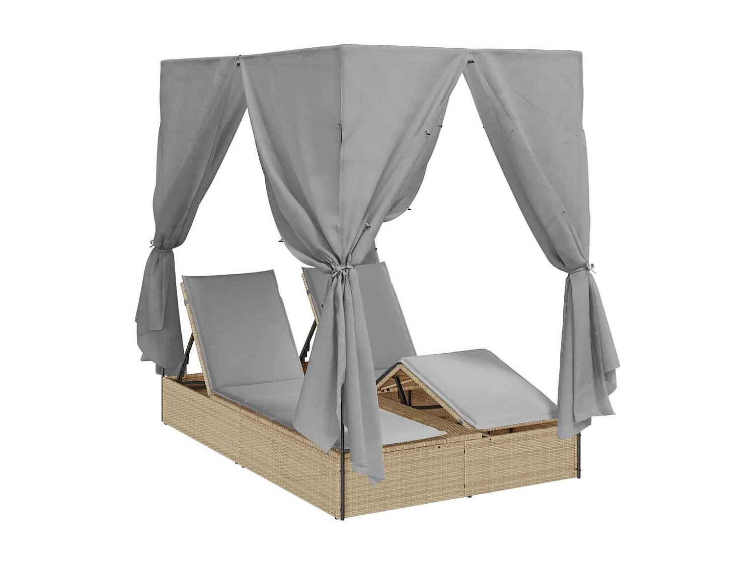 Doppelte Sonnenliege mit Dach Beige 205 x 129 x 200 cm