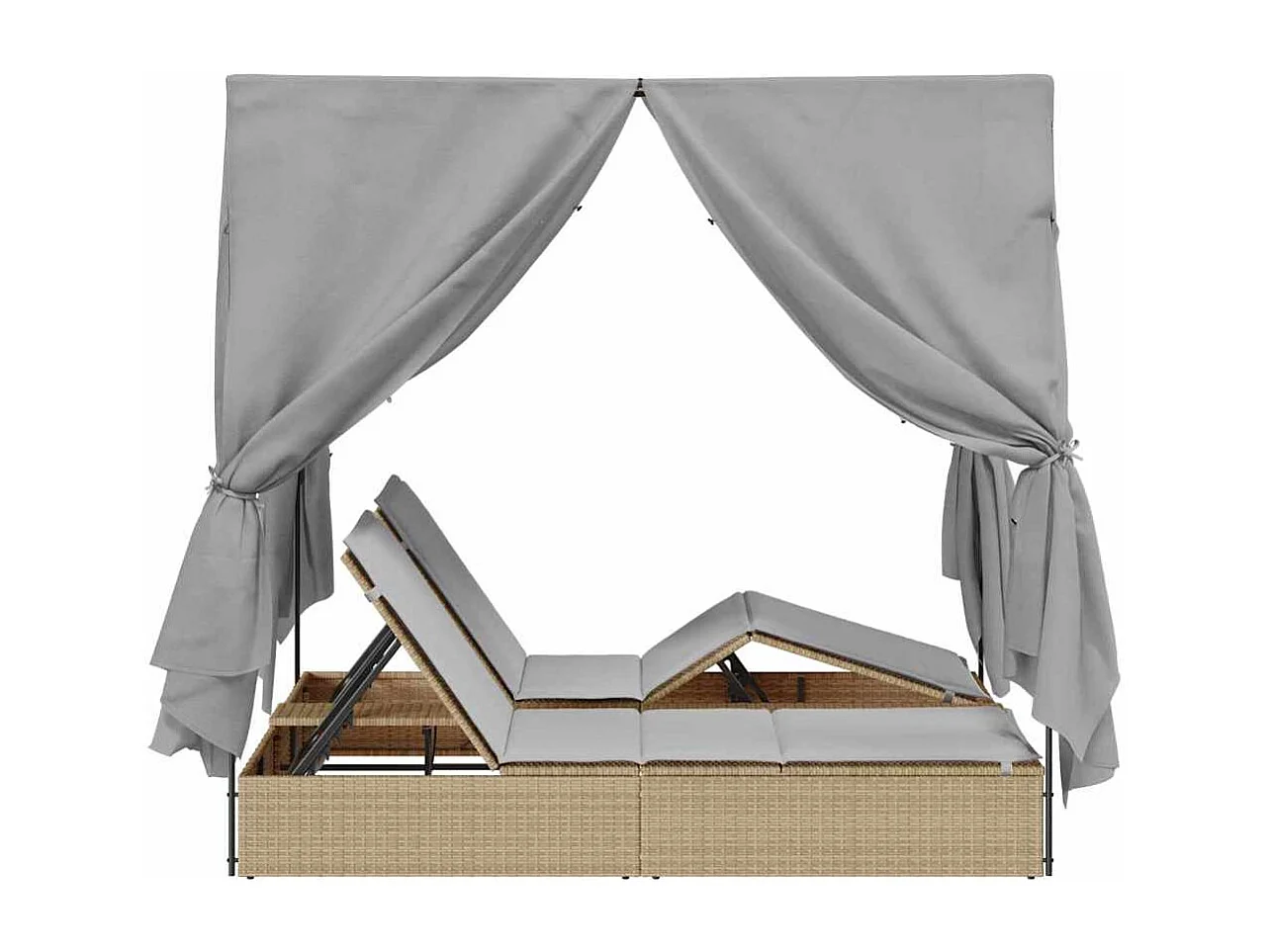 Doppelte Sonnenliege mit Dach Beige 205 x 129 x 200 cm