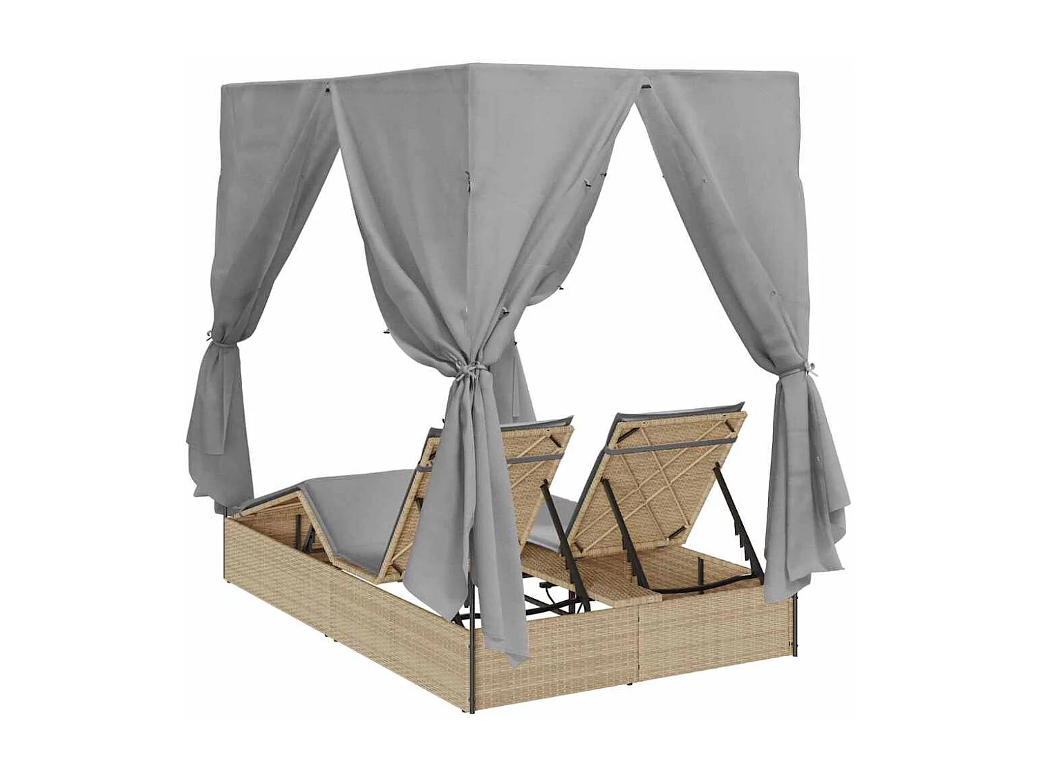 Doppelte Sonnenliege mit Dach Beige 205 x 129 x 200 cm