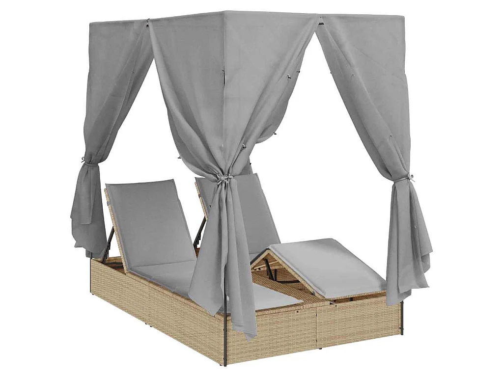Dubbele ligbed Grijs poly rattan