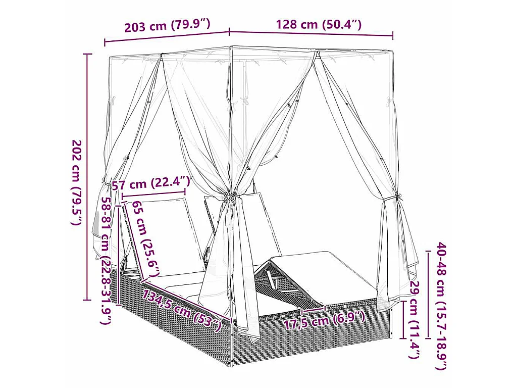 Dubbele ligbed Grijs poly rattan