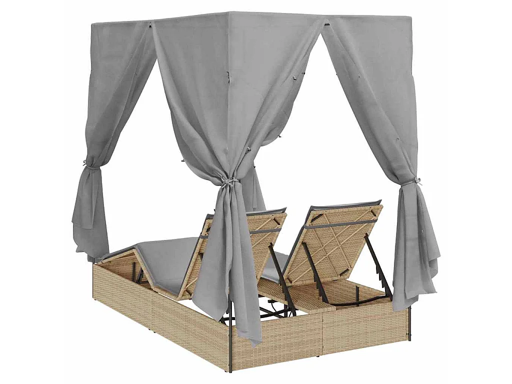 Dubbele ligbed Grijs poly rattan