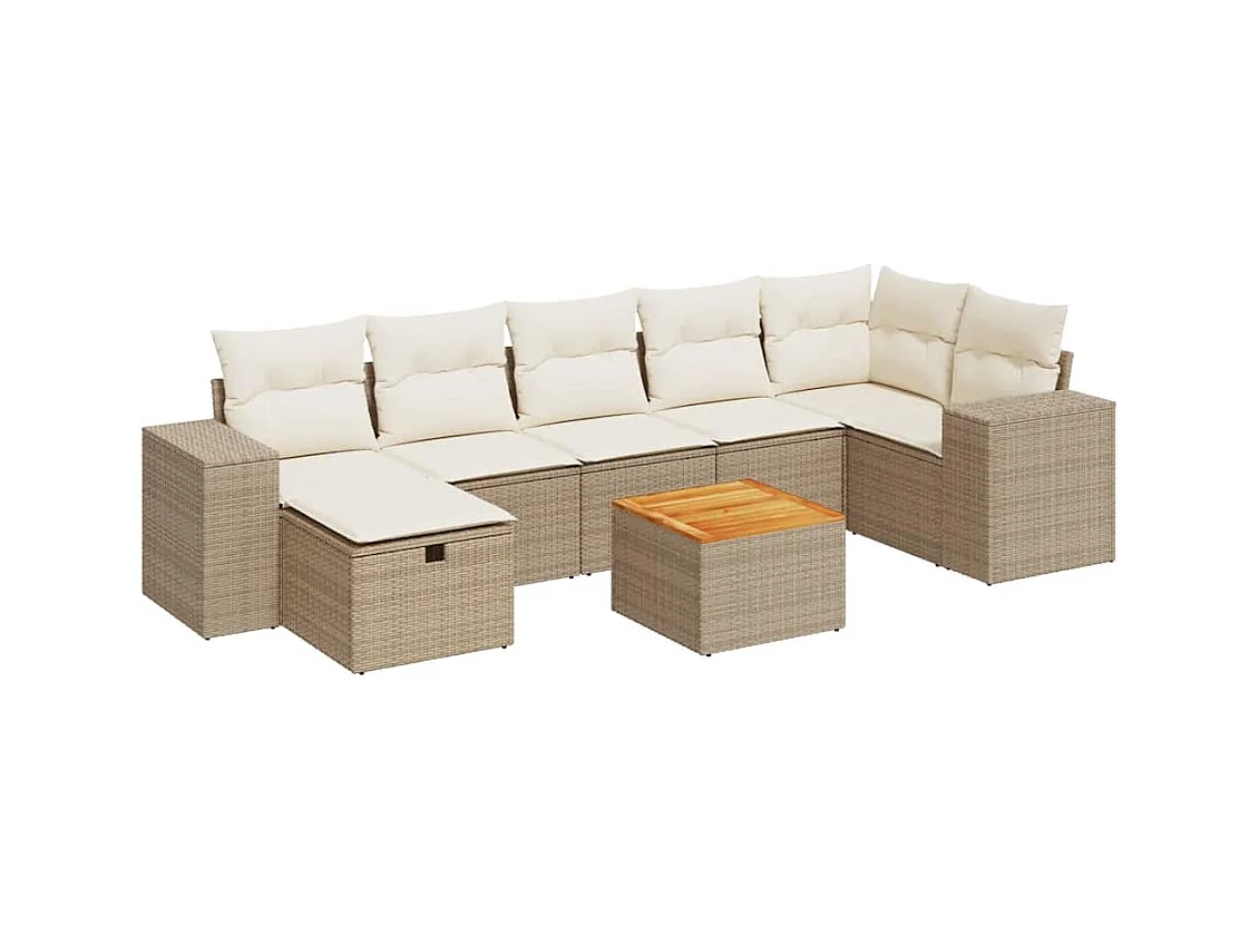 Salon de jardin avec coussins 8 pcs beige résine tressée
