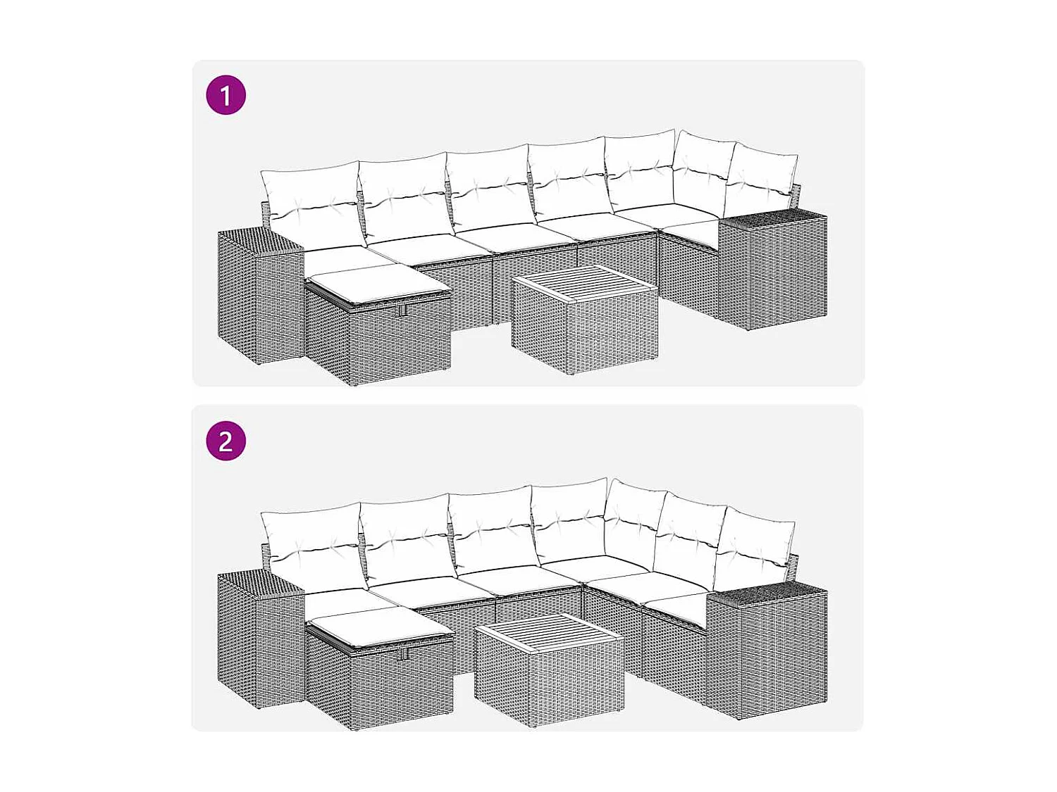 8 pcs conjunto de sofás p/ jardim com almofadões vime PE bege