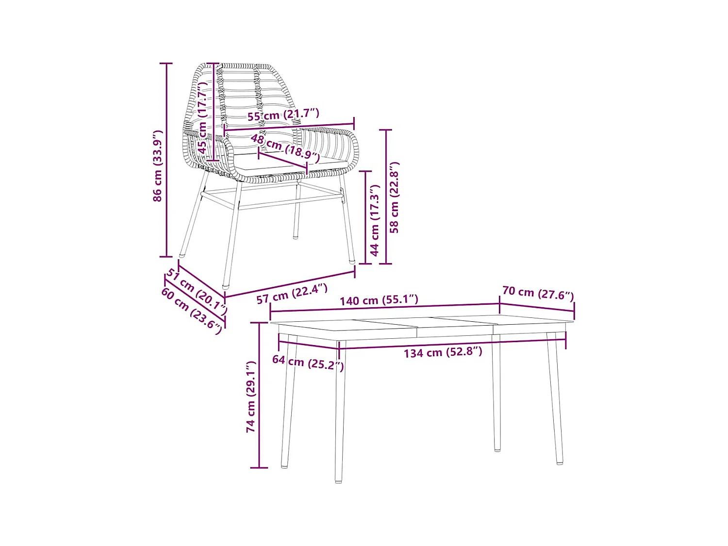 Ensemble à manger jardin coussins 5pcs marron poly rotin verre