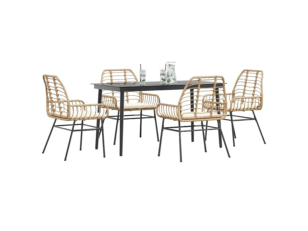 5-delige Tuinset met kussens poly rattan glas bruin