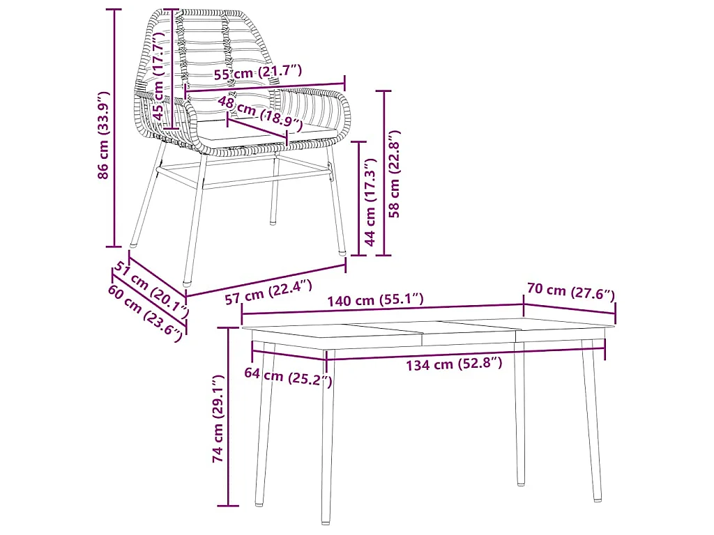 5-delige Tuinset met kussens poly rattan glas bruin