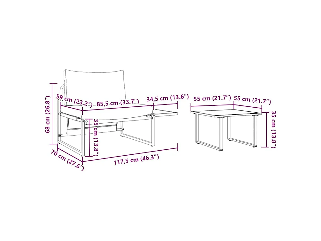 Ensemble de canapé de jardin 2 pcs Taupe Acier