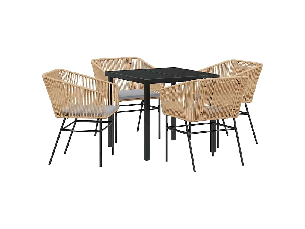 Tuin eettafelset met kussen 5 pcs Bruin Gepoedercoat staal