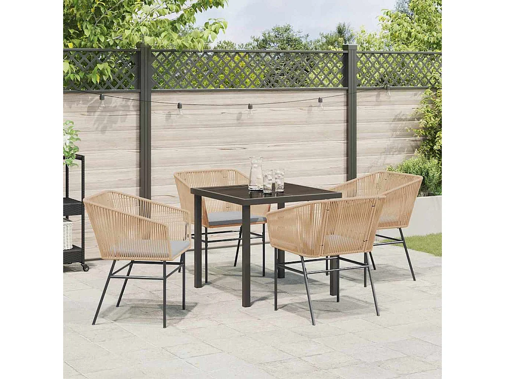 Tuin eettafelset met kussen 5 pcs Bruin Gepoedercoat staal
