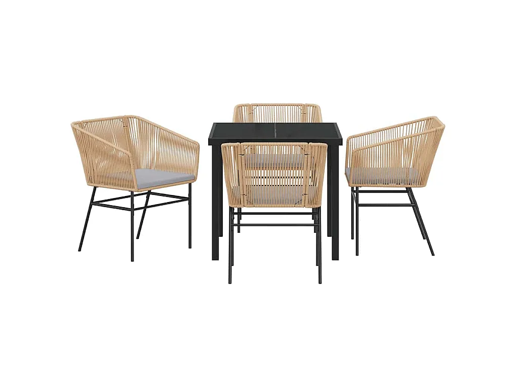 Tuin eettafelset met kussen 5 pcs Bruin Gepoedercoat staal