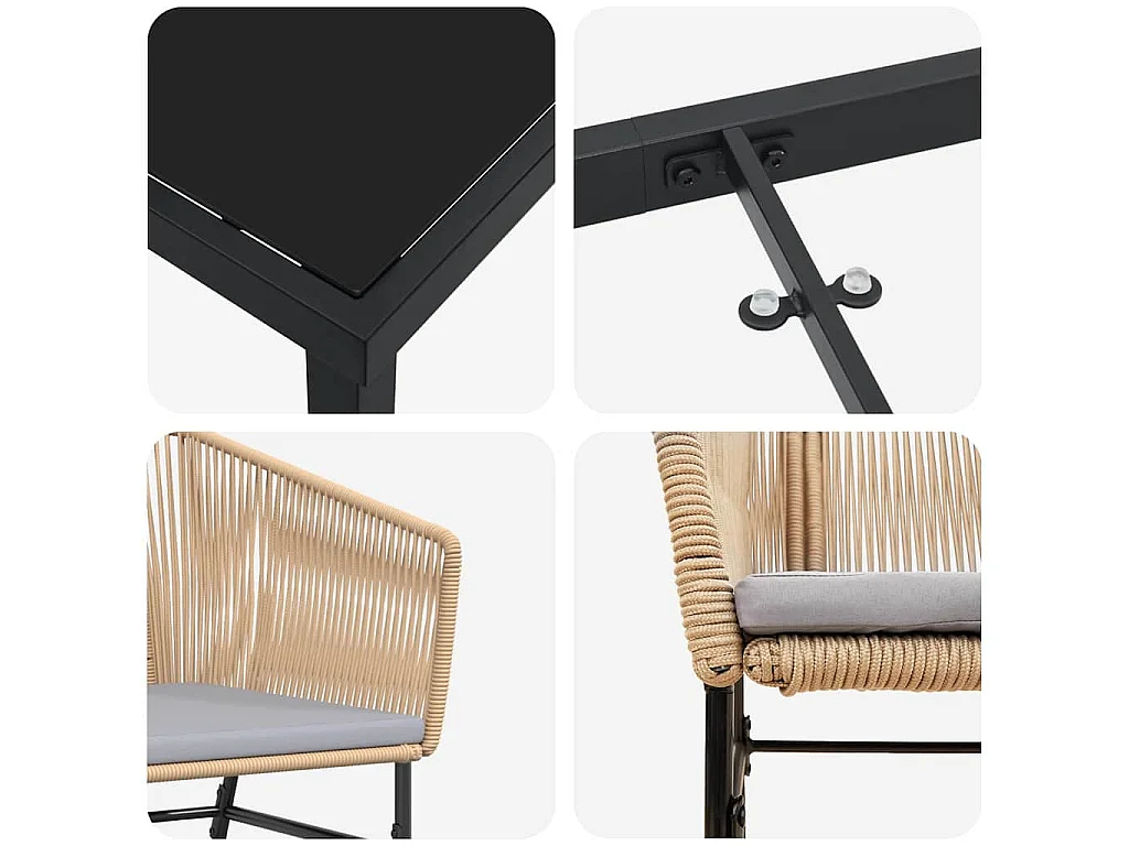 Tuin eettafelset met kussen 5 pcs Bruin Gepoedercoat staal