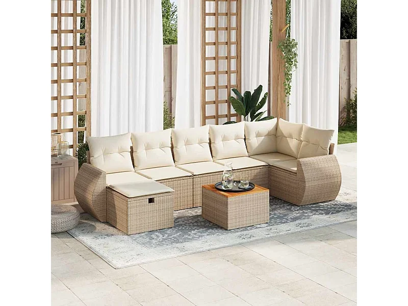 8-delige Loungeset met kussens poly rattan beige