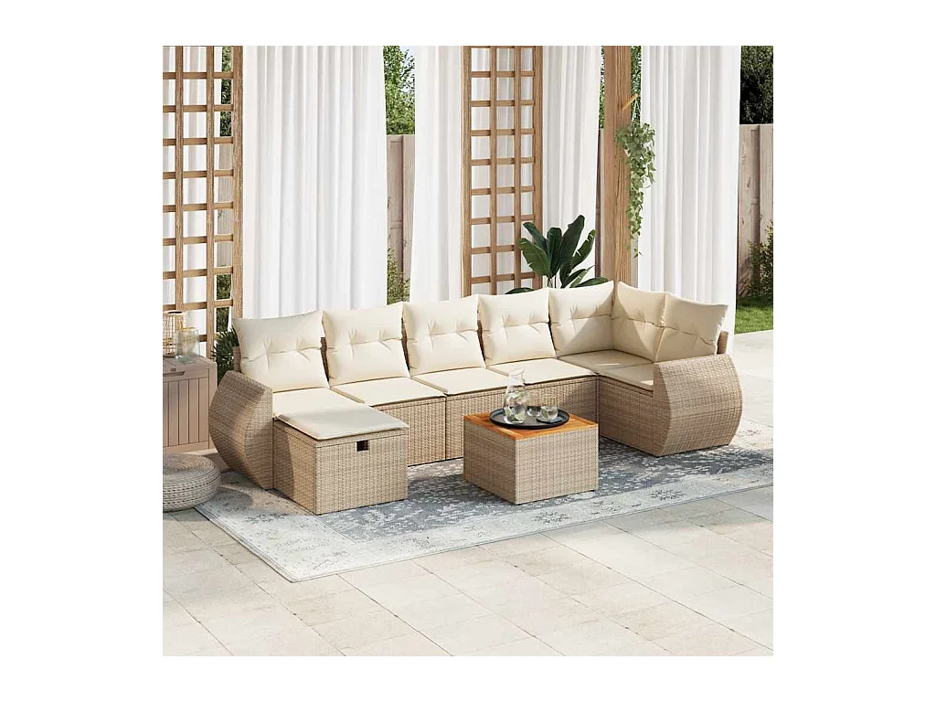 Salon de jardin avec coussins 8 pcs beige résine tressée