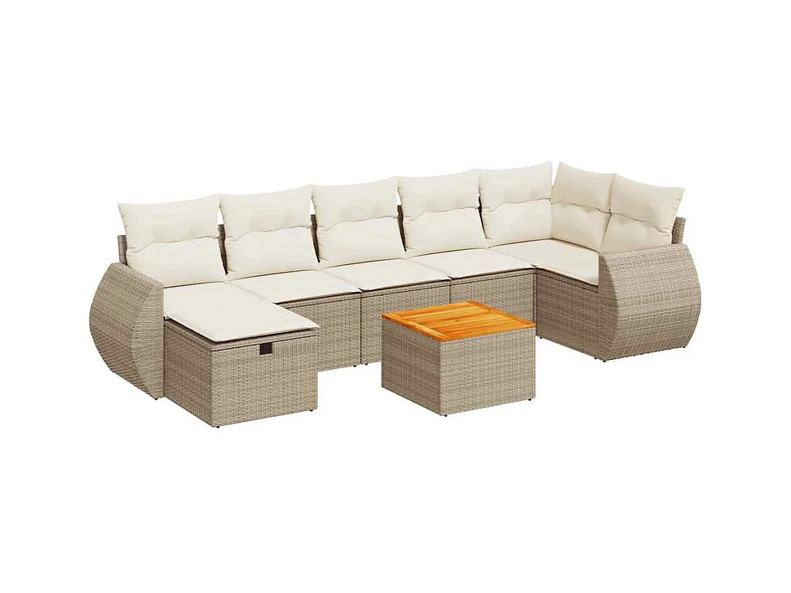 Salon de jardin avec coussins 8 pcs beige résine tressée